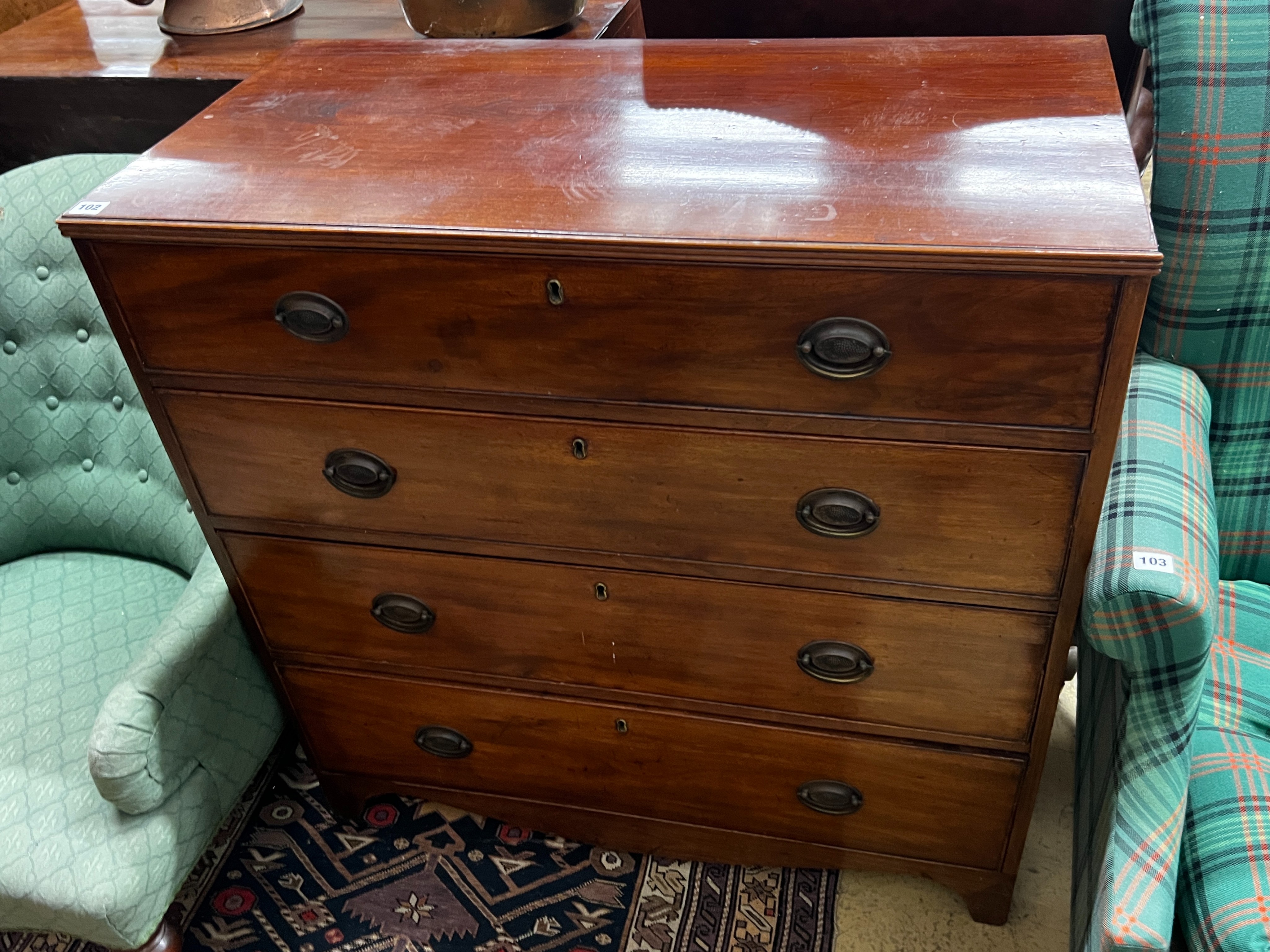 A George IV mahogany chest of drawers width 96cm, depth 50cm, height 97cm.